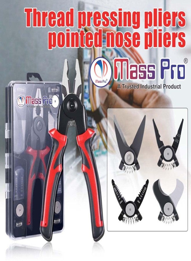 Mass Pro 5in1 Multifunctional Interchangeable Heads Pliers Set Interchangeable Set With Cable Cutter,Wire Stripper,Crimping Plier,Linesman & Metal Shears for DIY & Home Use - Image 2